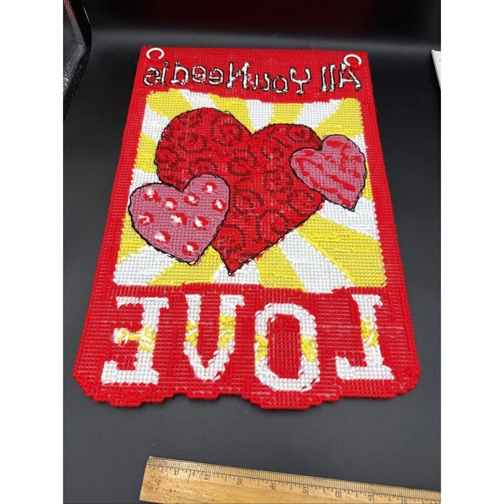 Plastic Canvas February Wall Decor Completed Red Valentine's Love 12 X 18